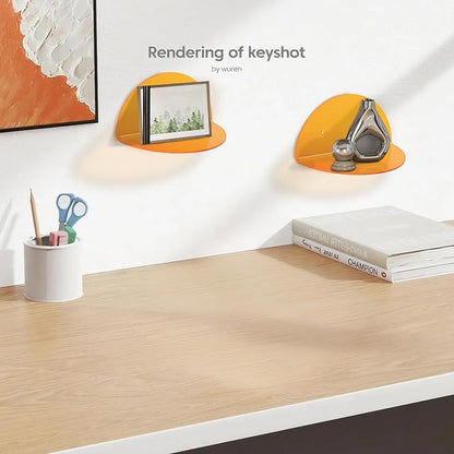 Lesnala 2Pcs Small Acrylic Shelves Floating Shelves for Wall Orange Wall Mounted Display Shelf with Stickers and Screws for Bathroom Bedroom Living Room Office Decor,7.9 Inch