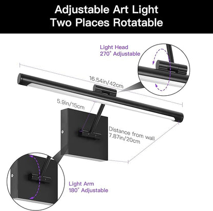 LED Picture Light, Hard-Wired Connection Dimmable Adjustable Artwork Light, 12W (60W Eqv.) CRI95+ 16.54" Black Gallery Light for Paintings Display Picture Frame Dartboard, Warm White 3000K