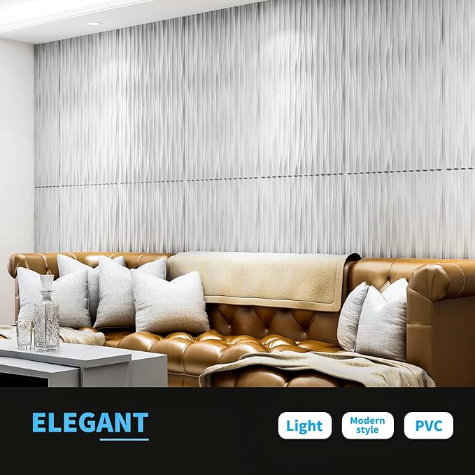 Art3d 46.2 SF White Large PVC 3D Wall Panels for Interior Wall Décor,3D Textured Wavy Wall Panels Decorative, Pack of 6 Tiles(47.2"×23.6")