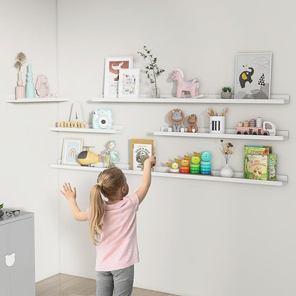 Picture Ledge Shelf, Floating Shelves Set of 2, 36 Inches Nursery Book Shelves for Toys Storage, Kids Bookshelf Wall Mounted for Living Room Bedroom Decor Books Photo Frames, White