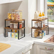 HOOBRO Cabinet Organizer Shelf Set of 4, Kitchen Counter Organizer, Kitchen Storage, Spice Rack, Nest, Stackable, Side-by-Side & L-Shape for Cabinet, Kitchen, Rustic Brown and Black BF33TLP201