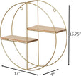 Vintiquewise Elegant 2-Tier Decorative Floating Circular Silhouette Wall Shelf - Circular Metal and Wood Wall-Mounted Shelf for Entryway, Bathroom, Bedroom, and Living Room Decor, Gold Finish