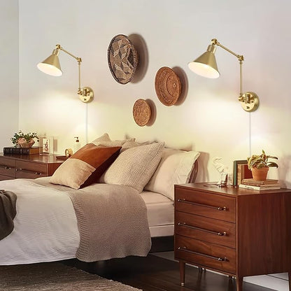 TRLIFE Wall Sconce with Remote Control, Brushed Brass Plug in Wall Sconces Dimmable and Adjustable Color Temperature 2700K-6000K, Swing Arm Wall Lights with Plug in Cord, UL Listed(2 Pack, 2 Bulbs)