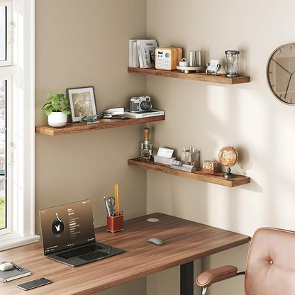 Floating Shelves for Wall, 1.5" Thick Wall Shelf Set of 3 with Invisible Brackets, L31.5 x W7.9 Hanging Shelves Farmhouse Home Decor for Bathroom, Living Room, Bedroom, Rustic Brown 8301BJP3BF