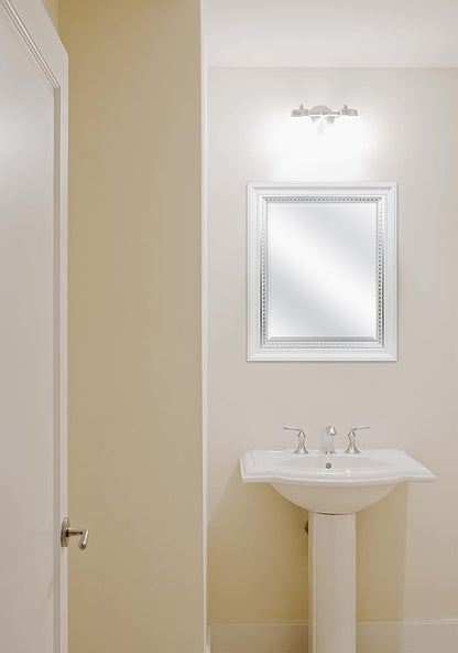 MCS 16x20 Large Wall Mirror, White Woodgrained Frame with Silver Embossed Detail & Beveled Detail Mirror, Vertical & Horizontal Wall Hanging Mirror for Bathroom, Bedroom & Livingroom