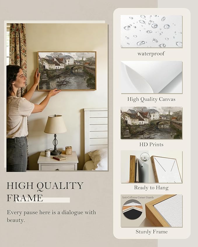 SHENIFY Large Vintage Town Framed Canvas Wall Art French Classic Wall Prints Modern Farmhouse Dining Rooms Hallways Living Rooms Bedroom Decor - 16