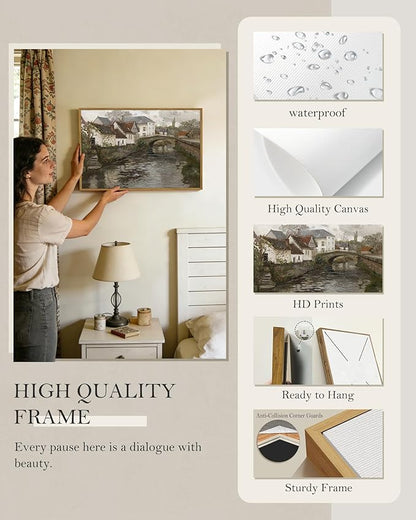 SHENIFY Large Vintage Town Framed Canvas Wall Art French Classic Wall Prints Modern Farmhouse Dining Rooms Hallways Living Rooms Bedroom Decor - 16"x24" Natural Framed