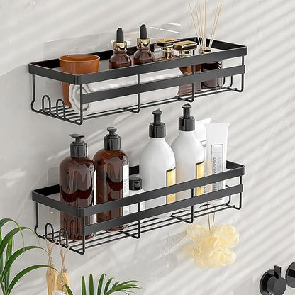 WOWBOX Shower Caddies 2 Pack - Adhesive Hanging Shower Shelf - Bathroom & Kitchen Organizers and Storage, No Drilling Stainless Shower Shelves for Home Decor Storage (Large), Black