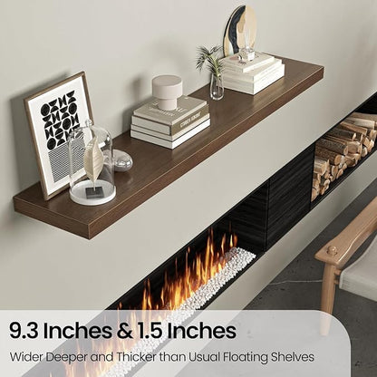 Floating Shelves for Wall, 55"W x 9.3"D x 1.5"H, Long Wooden Wall Mounted Display Shelves with Invisible Brackets for Living Room, Bedroom, Bathroom, Kitchen Decor and Storage, Set of 2, Walnut