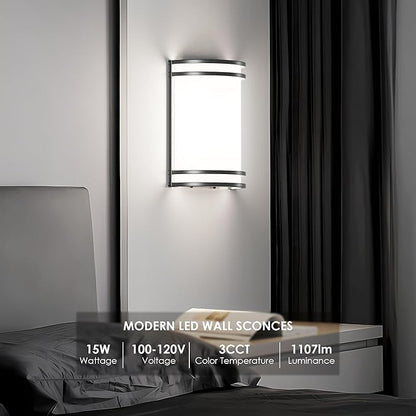 Aipsun Modern Wall Sconces Hardwired Indoor 15W LED Black Wall Sconce Lighting Dimmable Wall Lights for Living Room Hallway Bedroom