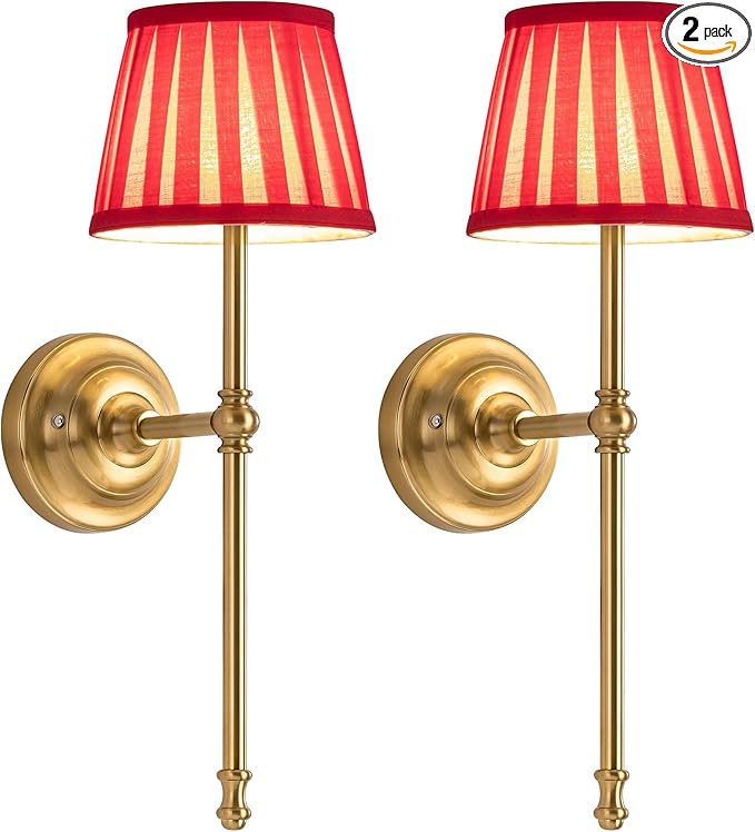 KDG Cordless Wall Sconces Set of 2, Small Wireless 5200mAh Rechargeable Battery Fabric LED Wall Lamps, Portables Lightings for Wall Painting, Living Room, Bedroom, Hallway, Gifts, Night Light (Red)