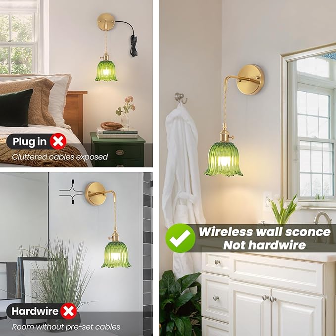 Battery Operated Wall Sconce with Remote, Rechargeable Dimmable Wall Sconces Set of 2, Adjustable Chain Wireless Indoor 12 Colors RGB Wall Lamp for Living Room Bedroom