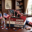 Geelin 4 Pcs Memorial Day Wooden Book Stack Decorations, Patriotic Tabletop Book Sign with Soldiers and American Flag, Rustic Red White Blue Tiered Tray Decor for Home Office Veterans Day