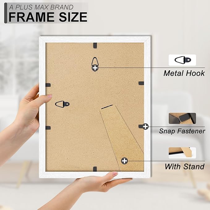 A PLUS MAX White 8.5 x 11 Frame Set of 2, Engineered Wood Frame with Wood-grain for Display 8.5 by 11 Document Award Certificate Wall and Tabletop - 2 Pack/White/8.5x11