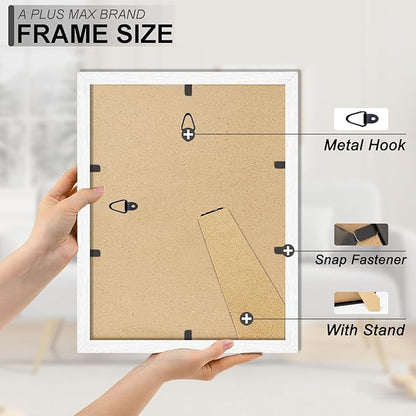 A PLUS MAX White 8.5 x 11 Frame Set of 2, Engineered Wood Frame with Wood-grain for Display 8.5 by 11 Document Award Certificate Wall and Tabletop - 2 Pack/White/8.5x11