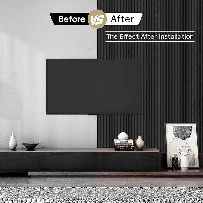 RITOLLO 10-Pack WPC Slat Wall Panels, 96 x 6 Inches 3D Fluted Wall Panels for Interior Wall Decor, Modern Accent Wood Wall Paneling for Living Room, TV Background, Office, Bedroom(Matte Black)