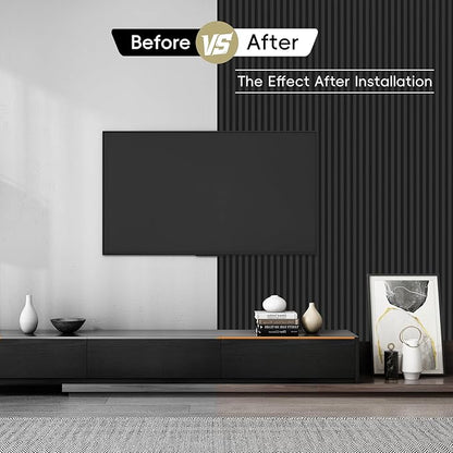 RITOLLO 10-Pack WPC Slat Wall Panels, 96 x 6 Inches 3D Fluted Wall Panels for Interior Wall Decor, Modern Accent Wood Wall Paneling for Living Room, TV Background, Office, Bedroom(Matte Black)