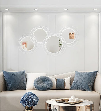 White Round Mirror Set, 4 PCS Wall Mounted Mirror Circle Metal Framed Modern Mirrors for Living Room Bedroom Entryway, 16x32 Inch Decor