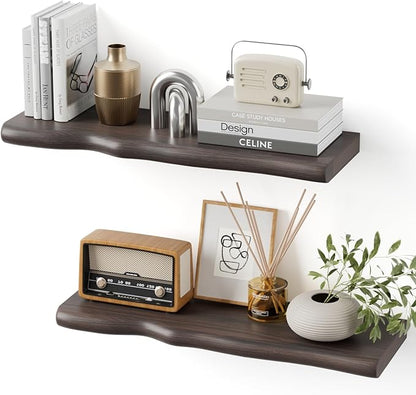 Floating Shelves for Wall Rustic Farmhouse 24 Inch Floating Shelf Bathroom Wooden Shelves for Wall Mounted Live Edge Pine Shelf with Unique Natural Grain for Living Room Bedroom Kitchen (Grey)