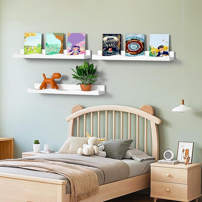 AZSKY Floating Bookshelf for Kids, Cloud Picture Ledge Shelf - White, 15.7 Inches, Nursery Book Shelves Set of 3, Floating Shelves Baby & Toddler Room Decor