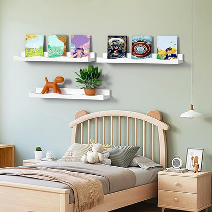 AZSKY Floating Bookshelf for Kids, Cloud Picture Ledge Shelf - White, 15.7 Inches, Nursery Book Shelves Set of 3, Floating Shelves Baby & Toddler Room Decor