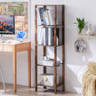 54in Tall Bookshelf 5-Tier Small Narrow Bookcase, Skinny Book Shelf for Small Space, Farmhouse Slim Shelf with Storage, Wood Freestanding Display Thin Bookshelves for Living Room, Office, Brown