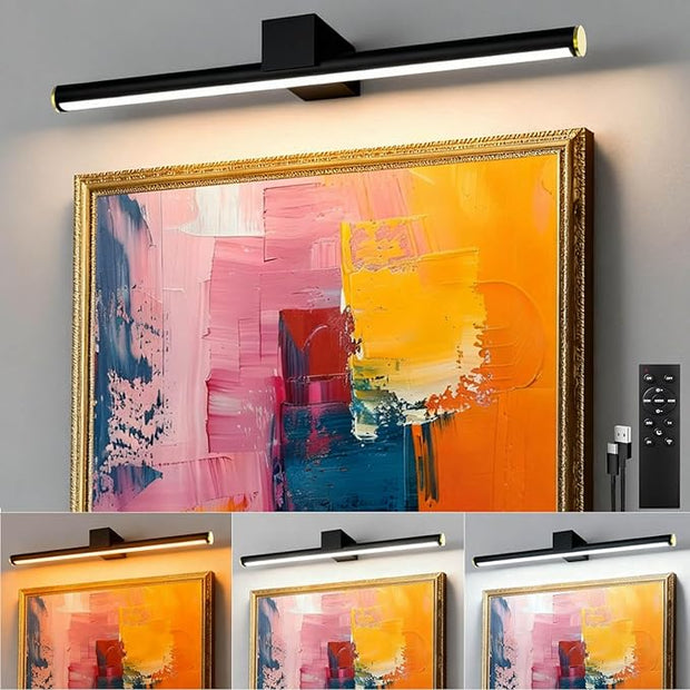 Picture Lights for Wall Battery Operated, Rechargeable Wireless Lights for Pictures on Wall with 3 Color Dimmable Remote for Painting Gallery Dartboard Poster Bedroom Frame Art Decor - Black 16 inch