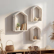 3 Set Wall Shelf 9.8 x 7.1 Inch Wooden Hanging Shelf Deep Display Storage Shelves Floating Shelves for Home Office Room Mini Figures Potted Plants Wall Decor (House,White)