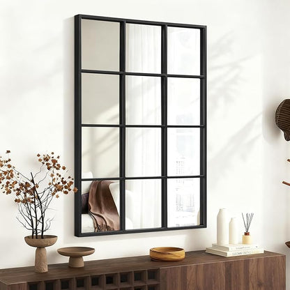 Black Rectangle Mirror, Metal Framed Wall Mounted Mirror Modern Artistic Decorative Mirrors for Living Room Bedroom Entryway, 18x26 Inch Decor