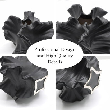 Ceramic Vase - Set of 2 for Home Decor,Black Flower Shape Pampas Vases Minimalist Nordic Boho Style for Modern Farmhouse Decor, Living Room、 Kitchen、Mantle、Bedroom、Dining Table、Office