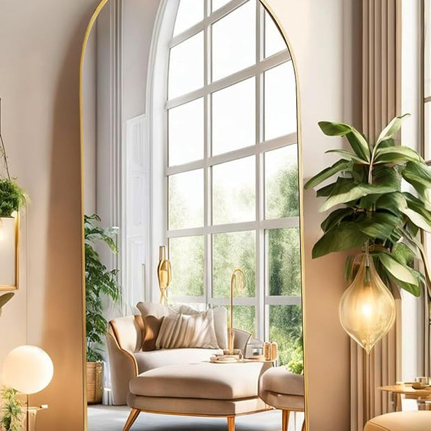 Arched Full Length Mirror, Floor Mirror with Stand, 71"x26" Large Wall Mirror Full Length, Body Floor Mirror, Wall Mounted for Bedroom, Gold