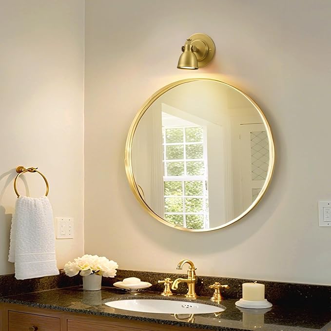 Gold Small Wall Sconce Hardwired Single - Brass Vintage Dimmable Indoor Bell Light Fixture for Bathroom Vanity Bedroom Bedside Reading Hallway Living Room Kitchen Gallery Hall Picture Lamp