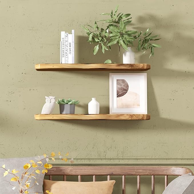 WELLAND 24 Inch Cedar Natural Edge Floating Shelf Set of 2 Rustic Solid Cedar Wood Floating Shelves Wall Mounted for Living Room, Bedroom, Kitchen, Bathroom, Home Office, Entryway
