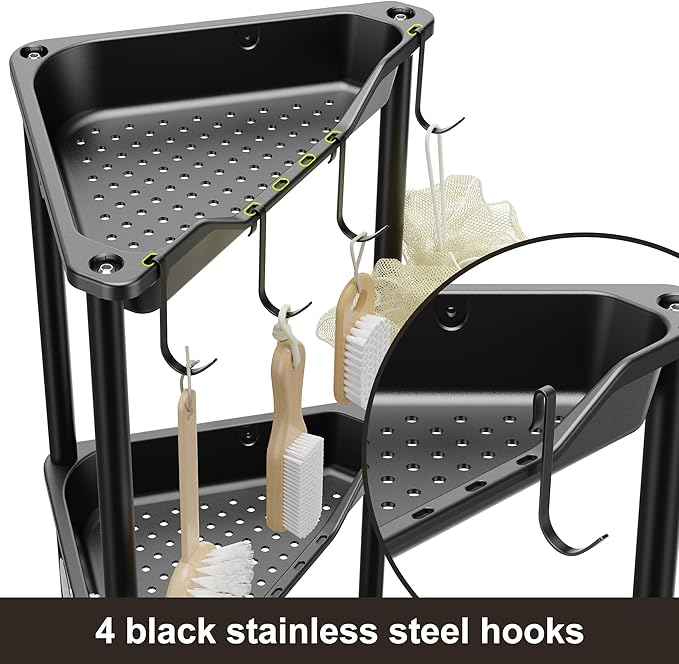 Orimade Rustproof 4 Tier Floor Standing Corner Shower Caddy Organizer, Plastic Metal Splicing Floor Corner Shelf Rack Storage Stands for Bathroom,10.8 x 10.8 x 44.6 inches, Black