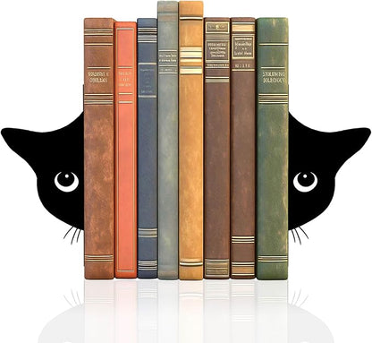 Bookends Metal Cat Book Ends, 1 Pairs Cute Bookends for Shelves Decorative for Home Office Desk Bookshelf Decor (Black, Half-face)
