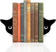 Bookends Metal Cat Book Ends, 1 Pairs Cute Bookends for Shelves Decorative for Home Office Desk Bookshelf Decor (Black, Half-face)