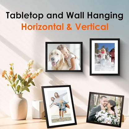 FIXSMITH 8x10 Picture Frame Set of 4, Photo Frame with HD Plexiglass, Display Pictures 5x7 with Mat or 8x10 Without Mat Multi Picture Frames Collage for Tabletop or Wall Display, Black