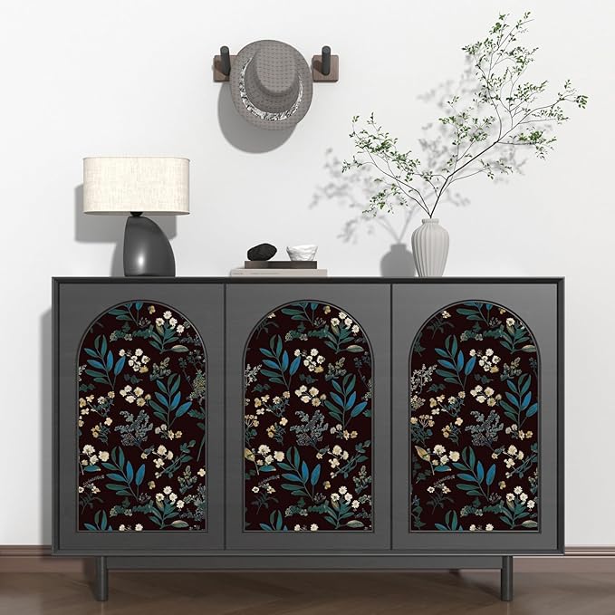 Vintage Green Wallpaper Peel and Stick Dark Floral Wallpaper 17.5'' x 393'' Green Leaf Contact Paper Vinyl Waterproof Self Adhesive Boho Botanical Wall Paper for Bedroom Cabinet Décor