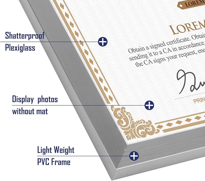 Hoikwo 18 Packs 8.5x11 Silver Multi Plastic Picture Frames Set with Plastic Cover for Family Photos, Artwork, Light Weight Bulk 8.5 by 11 Frames Pack for Wall Hanging and Table, Stylish Picture Frames