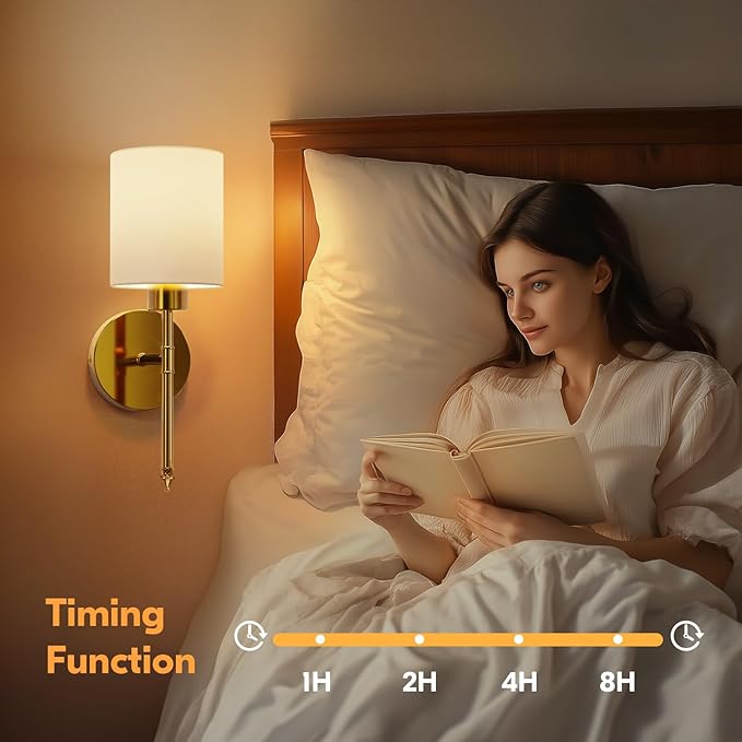 NIORSUN 15 inch Battery Operated Wall Sconce Set of 2, Gold Wireless Rechargeable Wall Lights with 5200mAh Dimmable Detachable Bulbs and Remote, 9 Colors Sconces Wall Decor for Bedroom Living Room