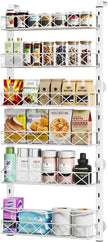 MIAOLI Over the Door Organizer, White 6-Tier Pantry Door Organizer with Adjustable Basket, Hanging Spice Rack Cabinet Door Shelves, Laundry Room Organization and Storage