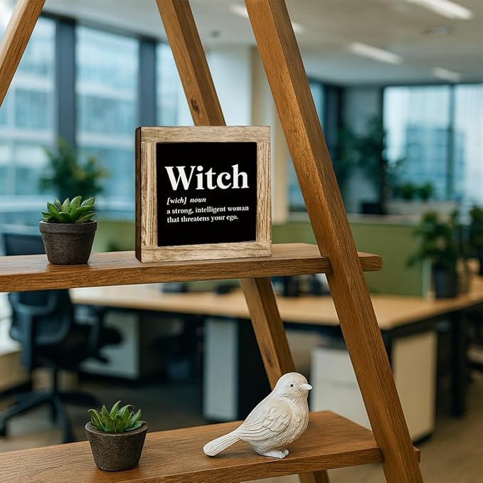 Witch Definition Wooden Sign, Funny Halloween Decor, Decorative Signs and Plaques, Farmhouse Decoration for Table Shelf, Halloween Home Decors, Coffee Bar Club Decor 5.9x5.9 inches