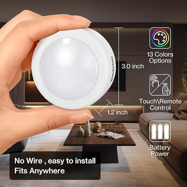 Puck Lights, Cadrim 13 Colors Changeable LED Puck Lightings, LED Lights for Bedroom, Under Cabinet Lights, Under Cabinet Lighting with 2 Wireless Remote Controls for Kitchen(6 Pack)