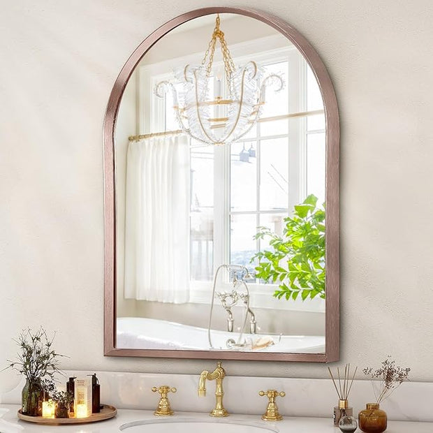 Arch Bathroom Mirror, 20"x16" Wall Mounted Mirror, Arched Vanity Wall Mirror Metal Frame Home Decor for Bedroom, Entryway, Living Room