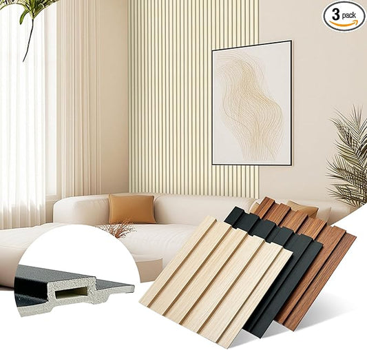 WPC Wainscoting Panels Slat 3D Fluted Panels Soundproof Wall Panels for Wall Decor Bedroom and TV Background (3 Color Samples, 5.9×6.1in (3 PCS)