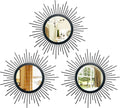 Cityelf 3 Set Black Sunburst Mirrors for Wall Decorative Metal Mirrors Small Mirror Sets Decor Hanging Mirror Wall Sculpture for Bedroom Living Room Entryway