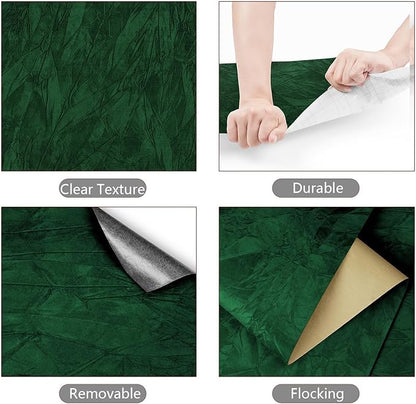 Yenhome 24"X393" Green Velvet Wallpaper Stick and Peel Vintage Green Wallpaper for Bedroom Adhesive Felt Fabric Wall Paper Contact Paper Peel and Stick for Cabinet Craft Velvet Flocking Cabinets Liner