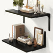 Fun Memories Floating Shelves for Wall, 12 Inch Deep Floating Shelves Set of 2, Wall Mounted Shelf with Metal Brackets, Rustic Wood Wide Shelf for Bathroom, Kitchen and Living Room, Black, 24W x 12D