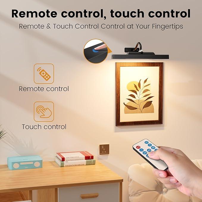 Art Frame Picture Light 4Pack, 12" Wireless Battery Operated Gallery Lighting, Remote Control Timer 3 Color Temps for Bedroom Museum (Black)