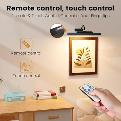 Art Frame Picture Light 4Pack, 12" Wireless Battery Operated Gallery Lighting, Remote Control Timer 3 Color Temps for Bedroom Museum (Black)